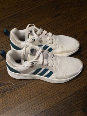 adidas Off-White Sneakers with Green Stripes